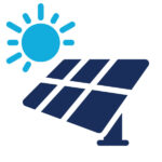 Icona blu e azzurra di un pannello fotovoltaico per alimentare batterie solari d'accumulo.