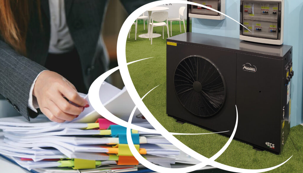 Persona che consulta documenti per la pratica di Conto Termico 3.0 con pompa di calore Azzurro ZCS installata da Global Enertech.