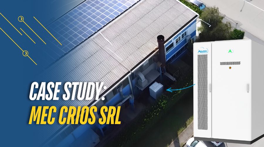 Case study di peak shaving energia per mec crios con power magic zcs in evidenza e pannelli fotovoltaici su tetto azienda